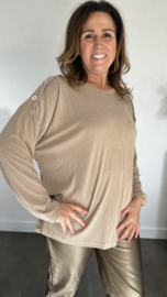 Ribbel shirt met knopen camel