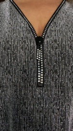 Top "glitter zipp" sparkle lines zilver