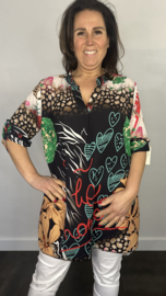 Blouse animal love zwart
