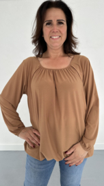 Ballon shirt travel met elastiek camel