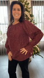 Kanten top met pailletten Bordeaux