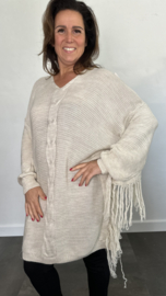 Gebreide oversized trui met franjes beige