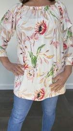 Lange blouse met gesmokte mouw flowers ecru
