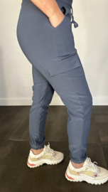 Cargo jogger in travel stof met elastiek jeans blauw