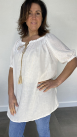 Lange blouse/ tuniek met pofmouw romy ecru