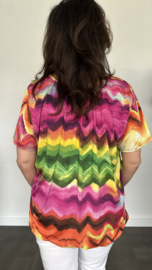 Ballon shirt met elastiek coloured zig zag fuchsia (+size)