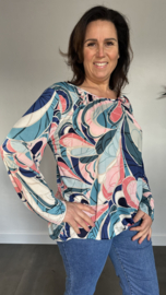Ballon shirt met elastiek jannie blauw/roze
