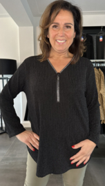 Top "glitter zipp" sparkle lines zwart