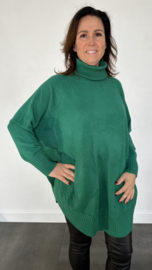 Oversized Poncho/ trui met ribbel col groen