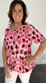Ballon shirt met elastiek +SIZE furry spot fuchsia