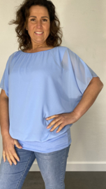 Blouse met boord korte mouw +SIZE ijsblauw