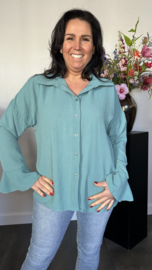 Crepe blouse met trompet mouw Zeegroen