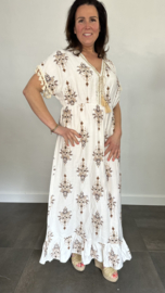 Maxi jurk Livia met elasiek bruin