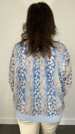 Blouse met boord panter tijger licht blauw