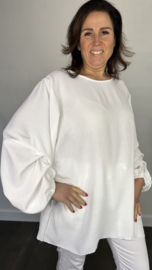Lange top met gesmokte mouw +SIZE ecru