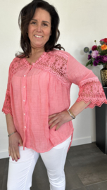 Blouse met kant Summer koraal