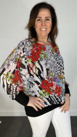 Blouse met boord panter flower zwart