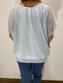 Blouse met boord  korte mouw licht blauw