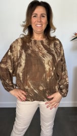 Glitter top met elastiek waves bruin