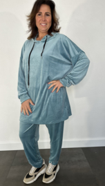 2-Delig velvet comfy pak met capuchon ocean blue +SIZE SALE