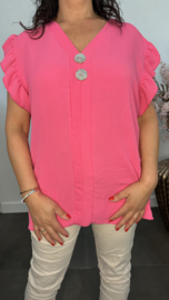 Shirt Britt met knopen en ruche Fuchsia