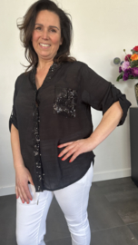 Blouse Alicia met pailletten en kant zwart