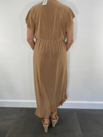 Stretch overslag jurk camel SALE