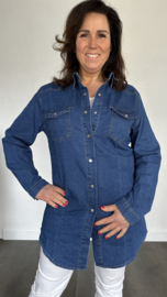 Stretch spijker blouse met drukknoopjes