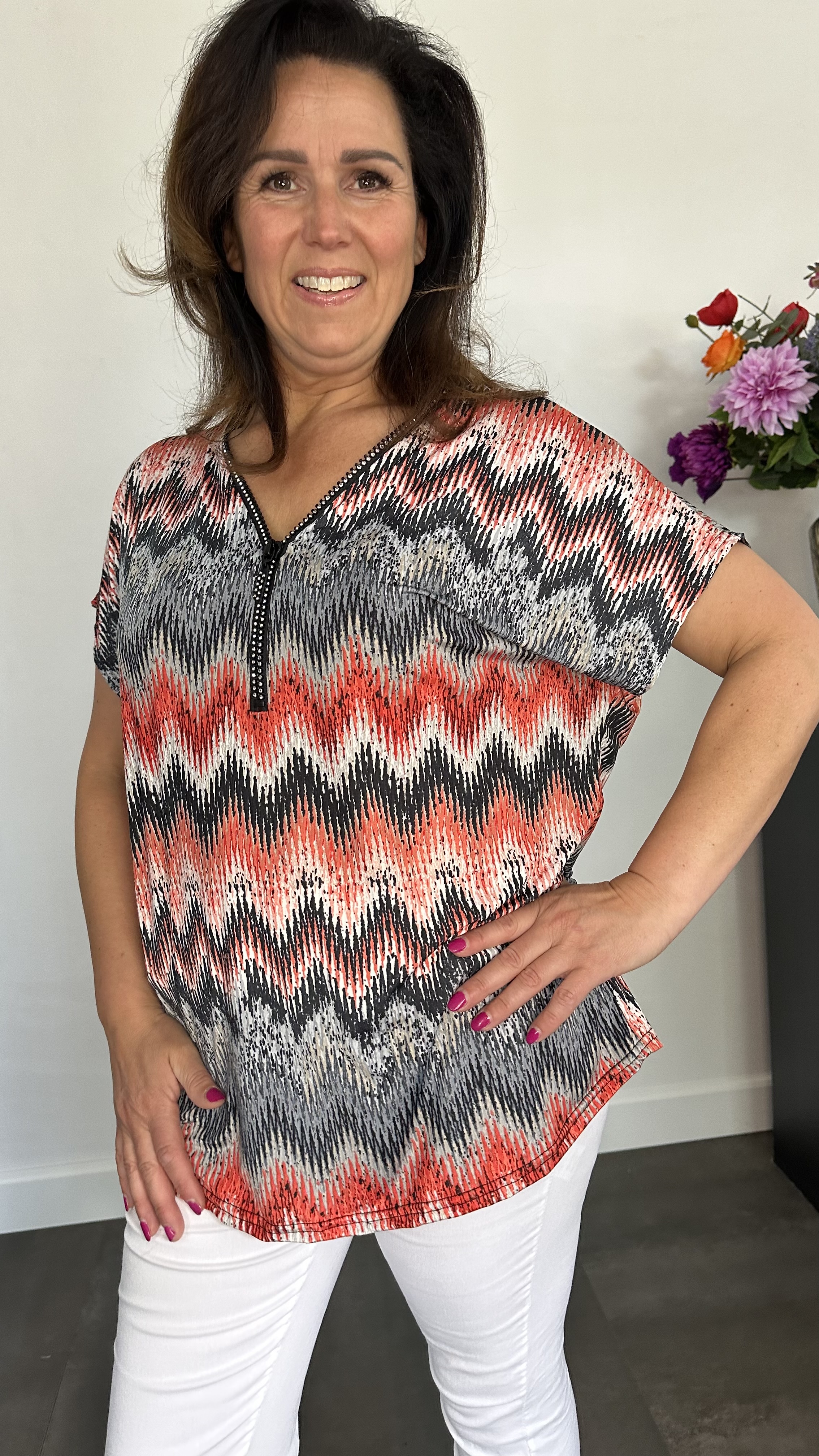 Shirt Zipp zigzag rood