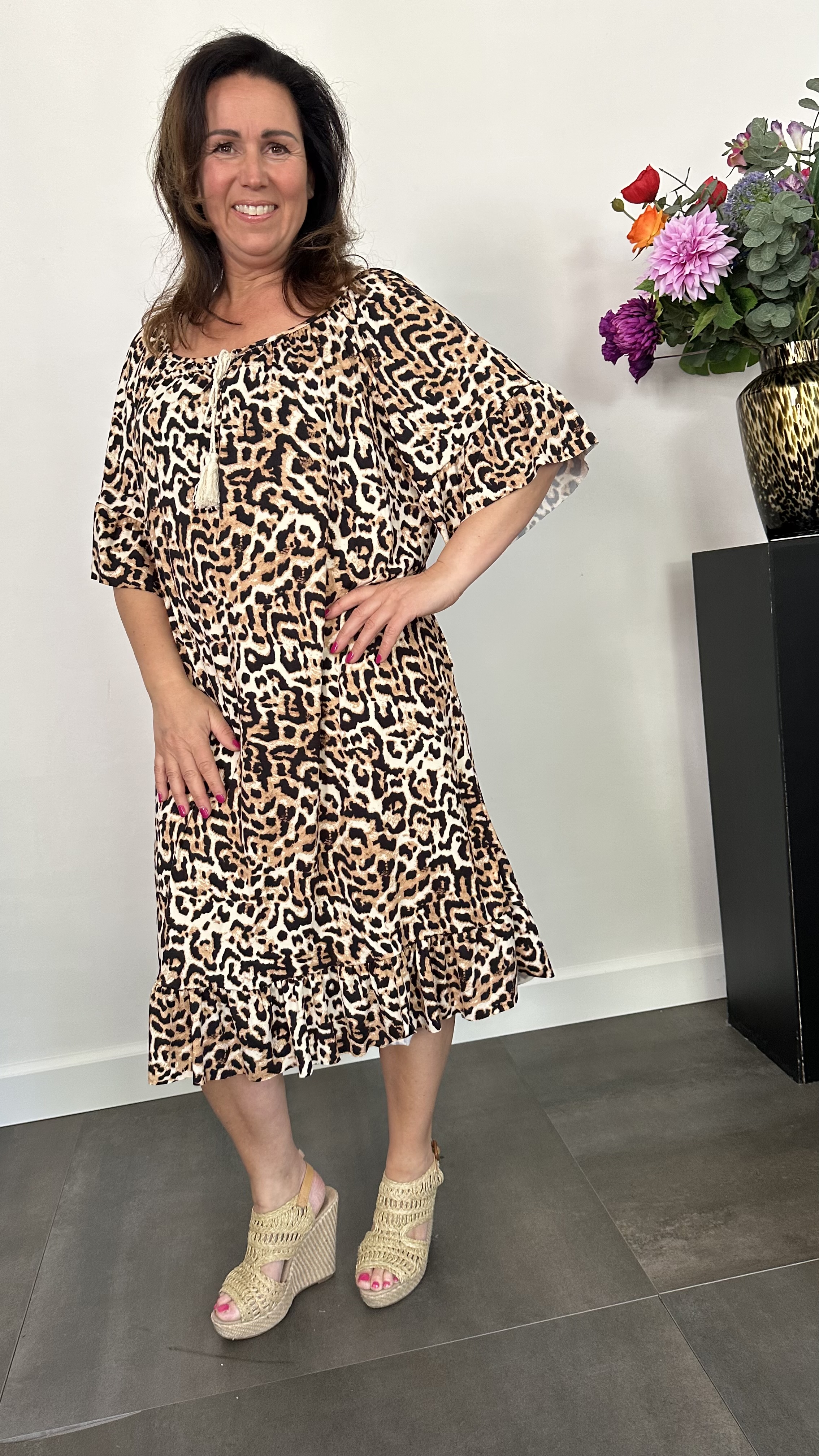Jurk Aletta soft panter camel +SIZE