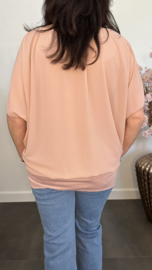 Blouse met boord korte mouw +SIZE oud roze