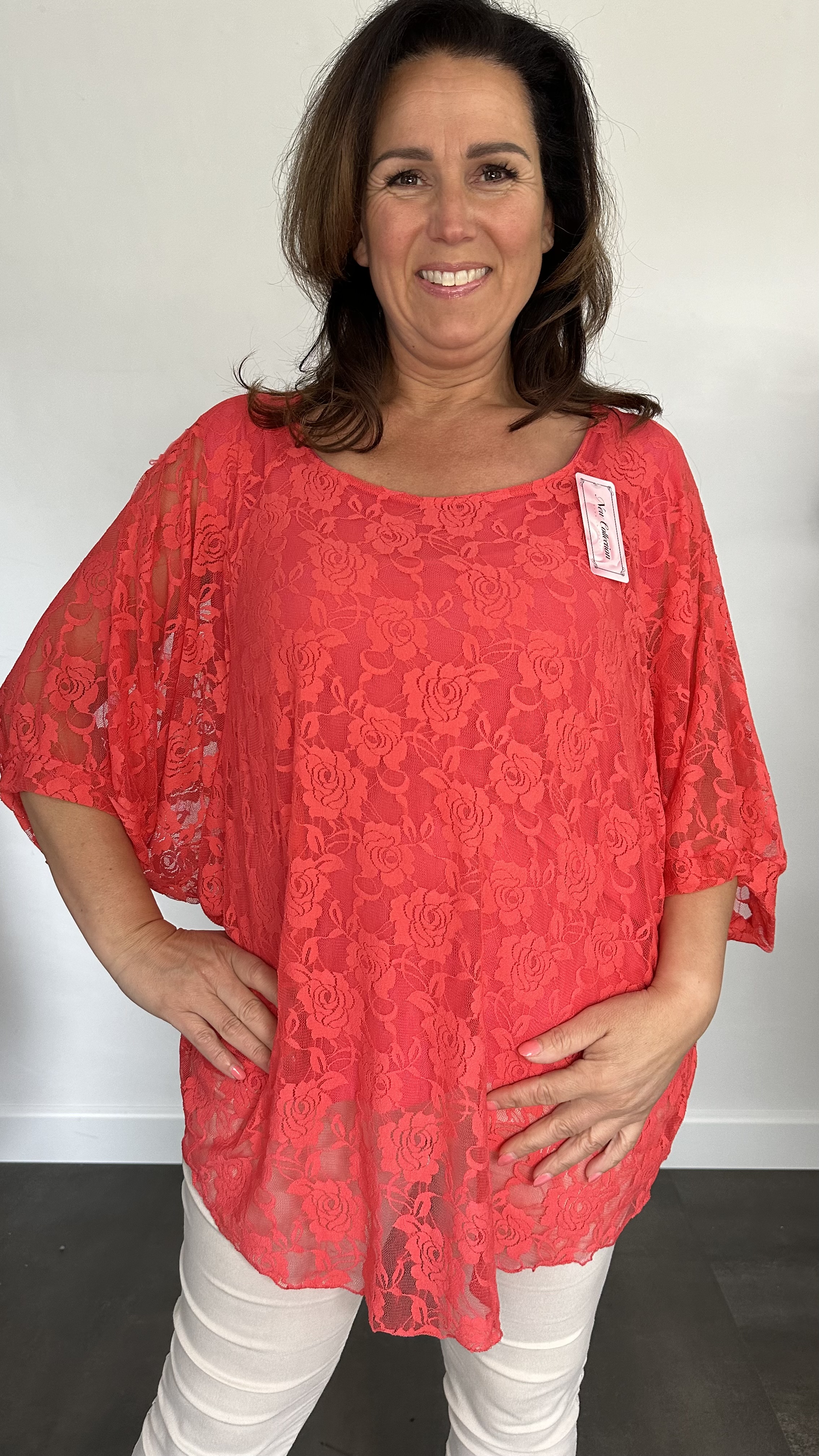 Kanten blouse charlotte +SIZE koraal SALE