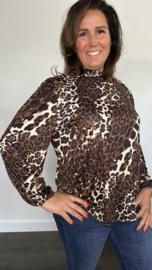 Shirt met gesmokte kraag panter soft bruin