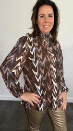 Shirt met gesmokte kraag zig zag soft bruin