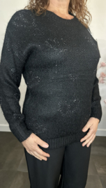 Gebreide trui met glitter hartjes Zwart