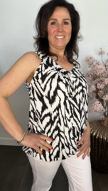 Ballon top met V-hals Scratched zebra zwart