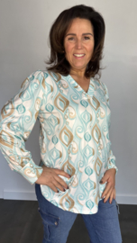 Soft shirt met v-hals en pofmouw elips turquoise