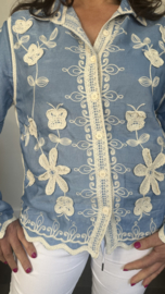 Denim blouse boho flower