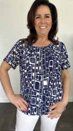 Ballon shirt met elastiek blocks marine (+size)