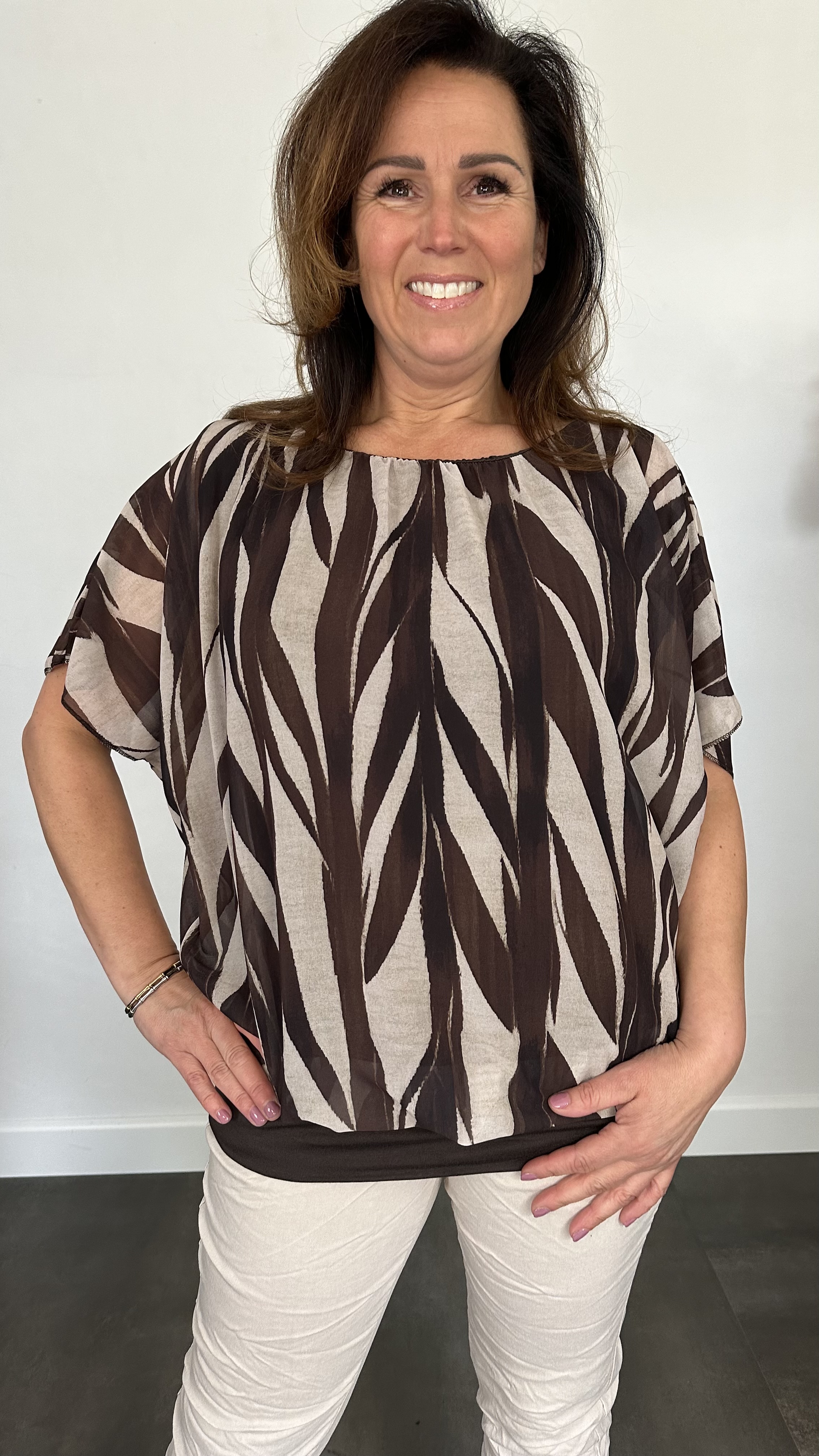 Blouse met boord bamboe bruin