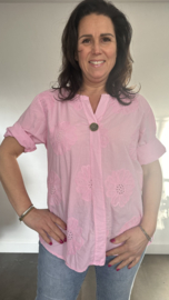 Geborduurde blouse Belle roze