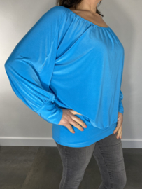 Shirt met elastische boord en vleermuis mouw travel turquoise SALE