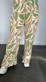 Plisse broek met wijde pijp fantasy flower groen SALE