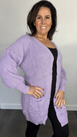Half lang grof gebreid vest met zakjes lila SALE