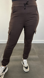 Cargo stretch broek met elastiek Bruin SALE
