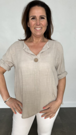 Linnenlook blouse met knoop zand
