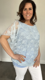 Blouse met boord KANT ijsblauw