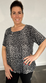 Ballon shirt met elastiek luipaard grijs