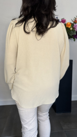 Crepe blouse met v-hals en pofmouw Zand