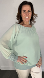Blouse met boord lange mouw licht groen